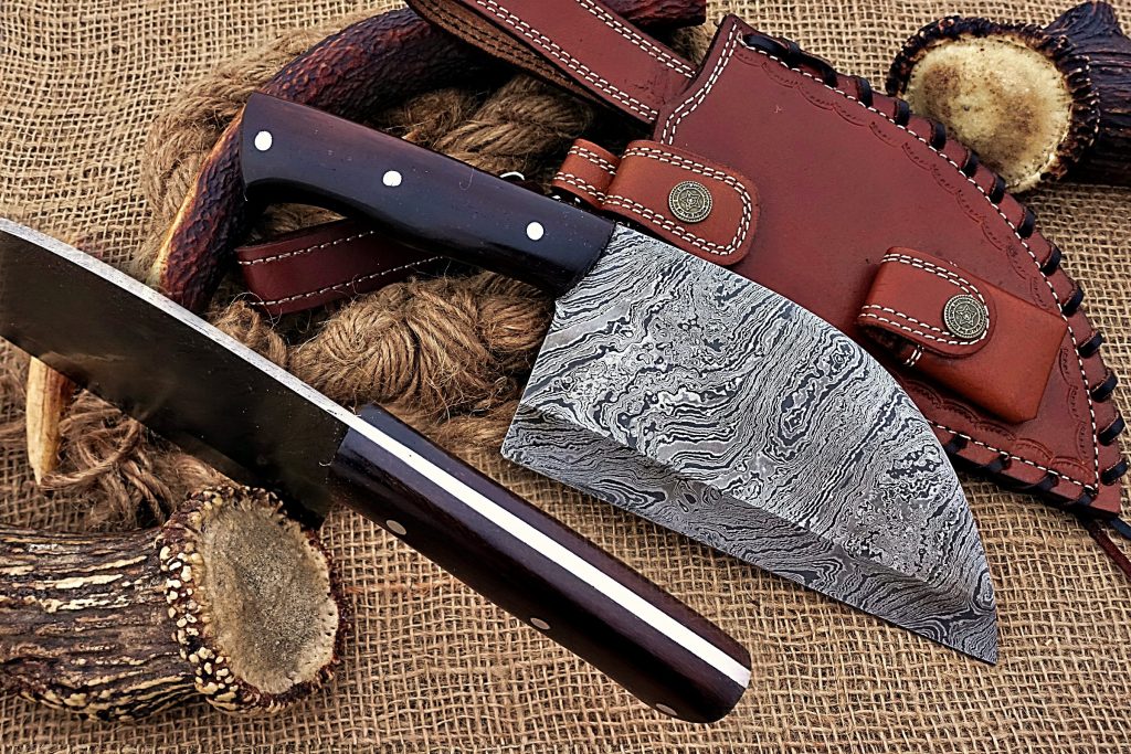 Damascus Steel Cleaver Knife with Rosewood Handle