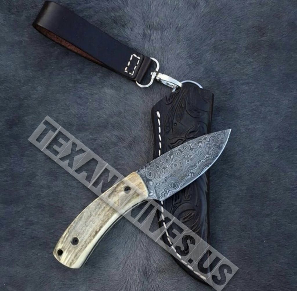 Handmade Raindrop Damascus Steel Skinning Knife