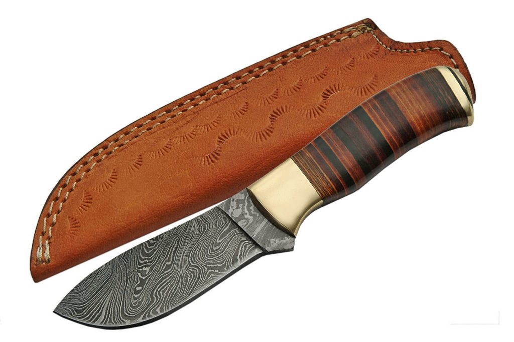 Handmade Leather Handle Damascus Steel Skinning Knife