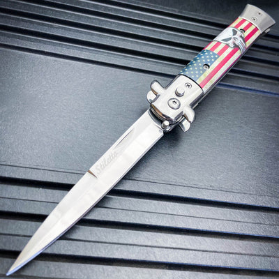 Skull USA Flag Stiletto Knife