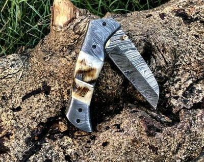 Custom Handmade Damascus Steel folding Knife