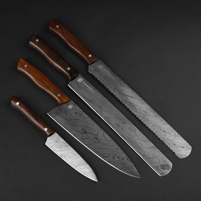 Damascus kitchen knife set