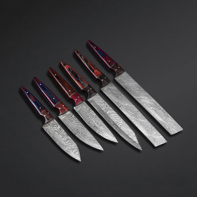 Hand Forged Damascus Steel Modern Chef SET 6 PCS