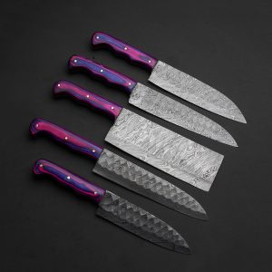 Hand Forged Damascus Steel Chef Set of Five Pieces