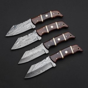Hand Forged Damascus Steel Chef Steak Knives Lot of Four
