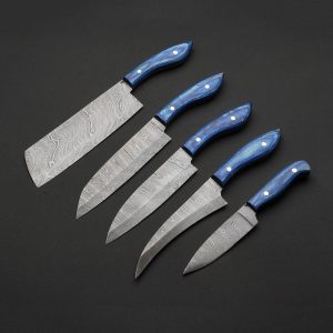 Damascus knife With Blue handle