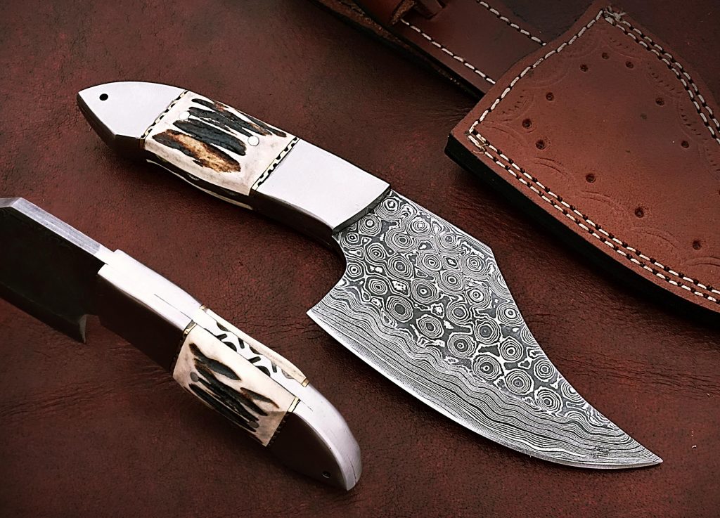 Damascus Steel Tracker Knife with Stag Horn Handle