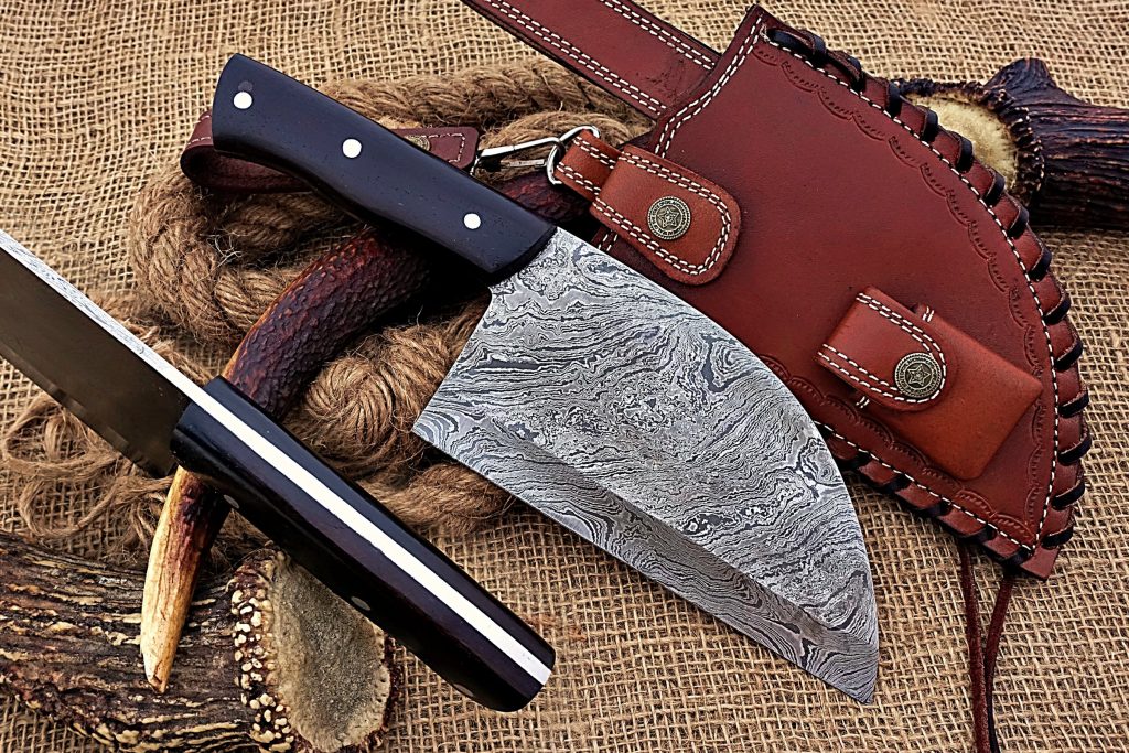 Damascus Steel Cleaver Knife with Colored Wood Handle