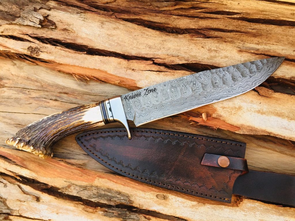 Custom Handmade Damascus Steel Knife With Leather Cover