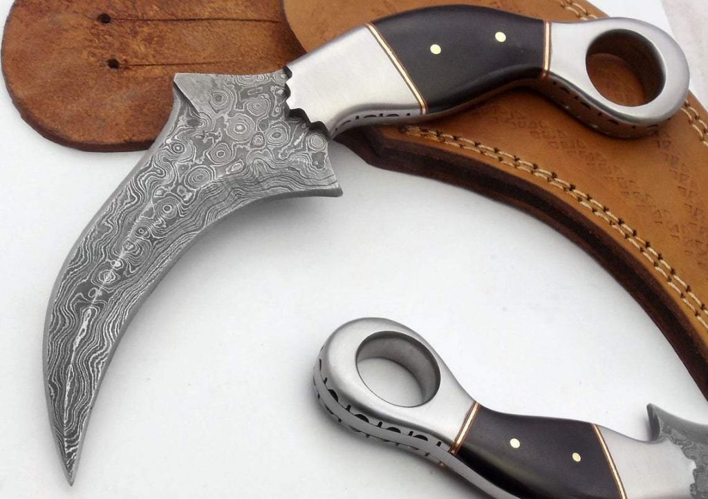 File Work Handmade Damascus Steel Karambit Knife