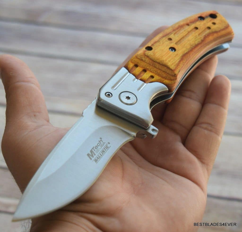 Brown Pakkawood Handle Spring Stiletto Knife
