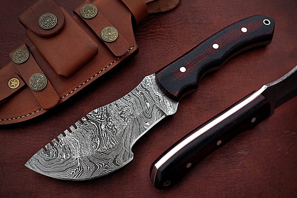 Customize Damascus Steel Tracker Knife with Black Micarta Handle