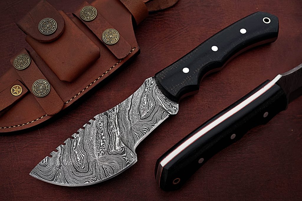 Customize Damascus Steel Tracker Knife with Brown Handle
