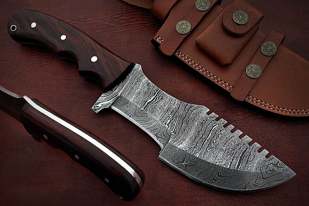 Customize Damascus Steel Tracker Knife with Colored Wood Handle