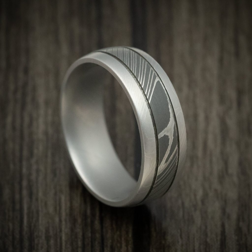 Damascus Steel Two Tone Wedding Ring