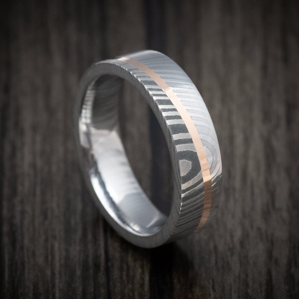 Customize 14K Diagonal Damascus Steel Ring