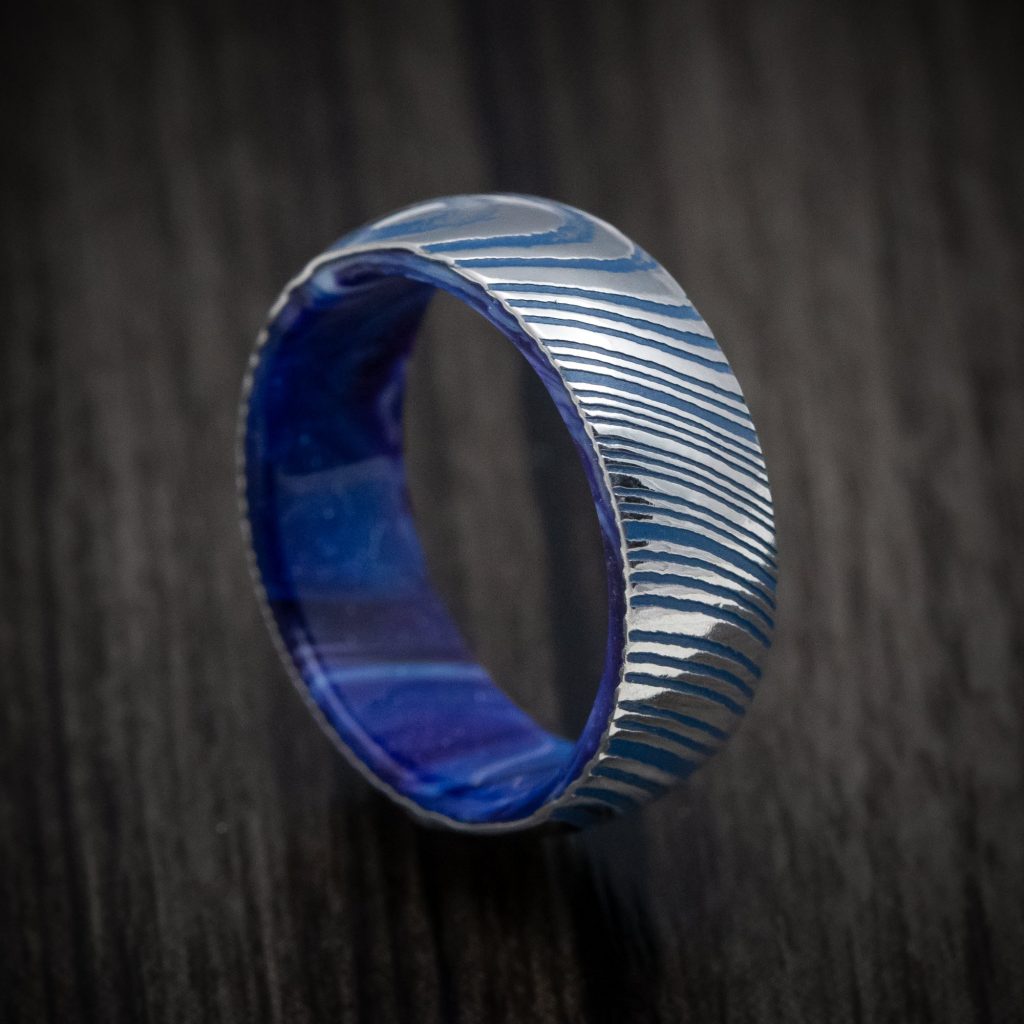 Customize Damascus Steel Ring Diamondcast Sleeve With Cerakote