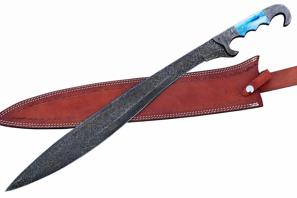 Handmade Damascus Steel Beautiful With Colored Camel Bone Handle