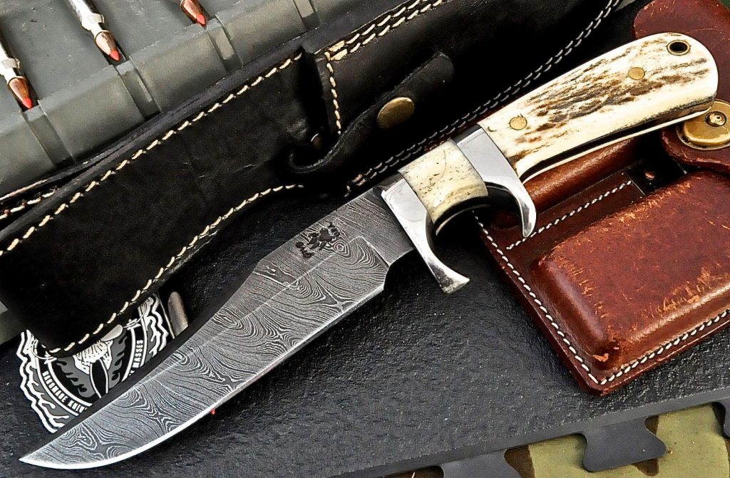 Handmade Damascus Steel Stag Antler Handle Bowie Knife