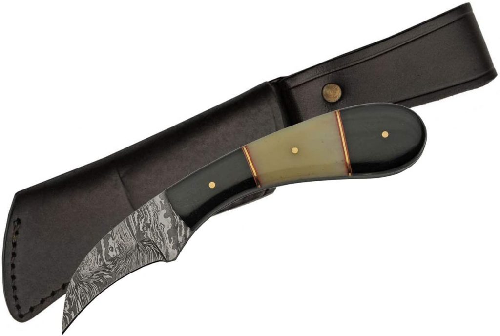 Handmade Damascus Steel Skinning Knife Blade With Bone Horn Handle