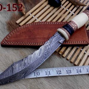 Handmade Damascus Steel Bowie Knife With Engraved Brass Handle