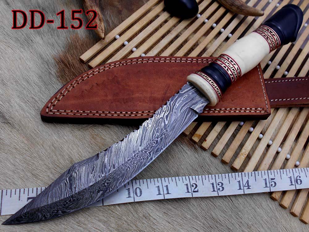 Handmade Damascus Steel Bowie Knife With Engraved Brass Handle
