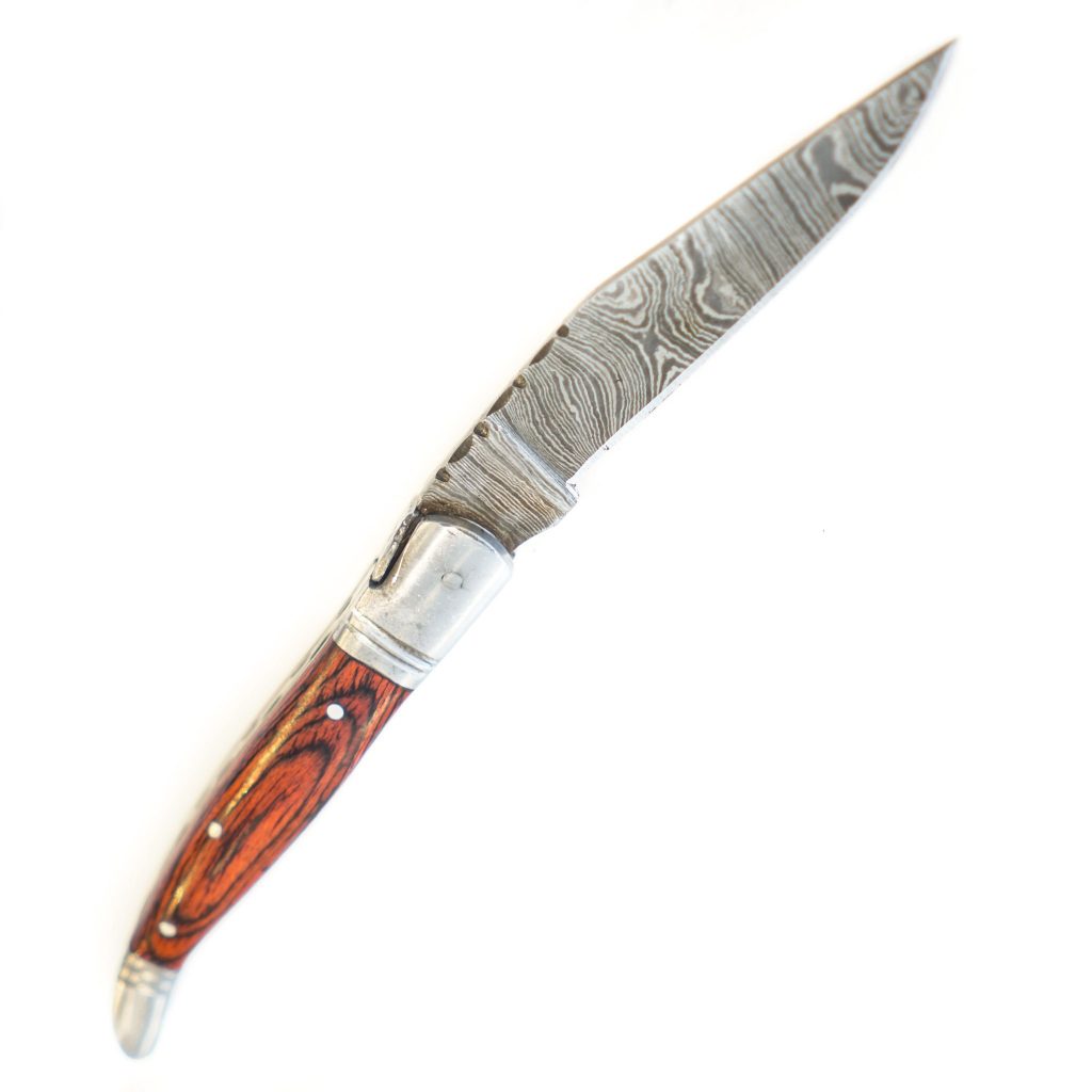 Handmade Damascus Steel Large Folding Pocket Knife With Wood Handle