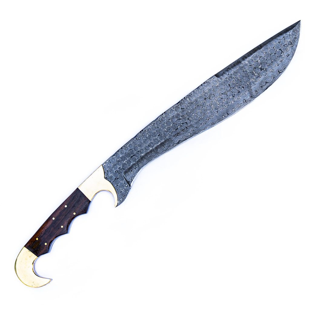 Handmade Damascus Steel Kopis Knife/ Sword With Wood And Brass Handle