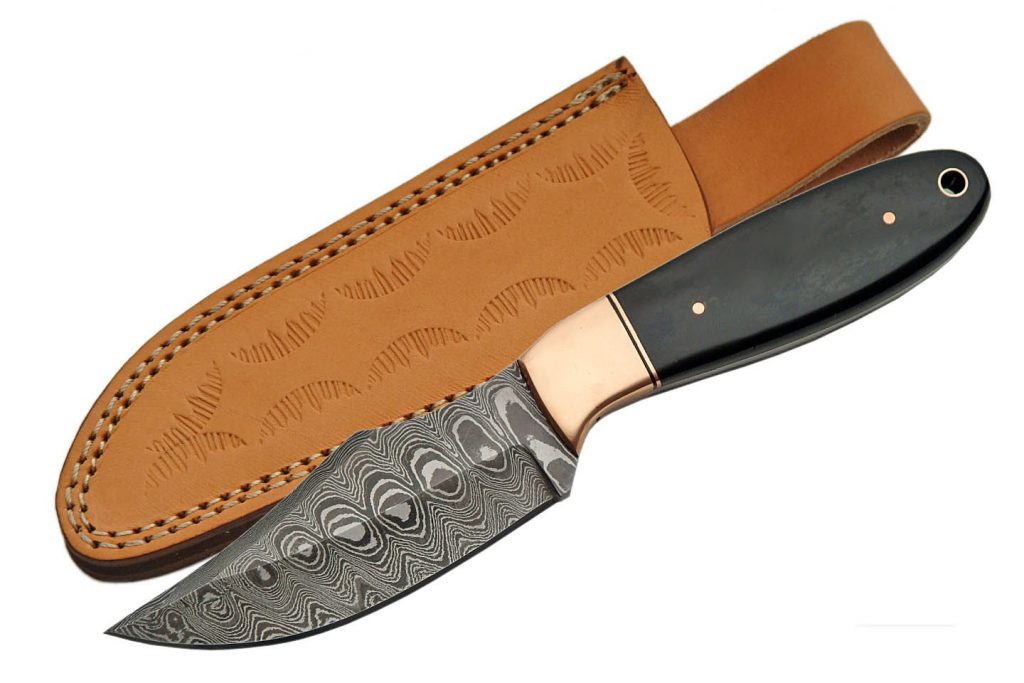Custom Handmade Raindrop Damascus Steel Knife With Horn Handle