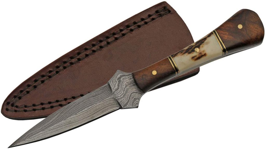 Handmade Damascus Steel Dagger Knife With Stag Wood Handle