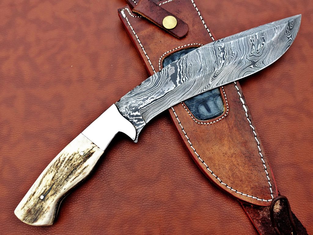Camel Bone Handmade Damascus Steel Bowie Knife For Hunting