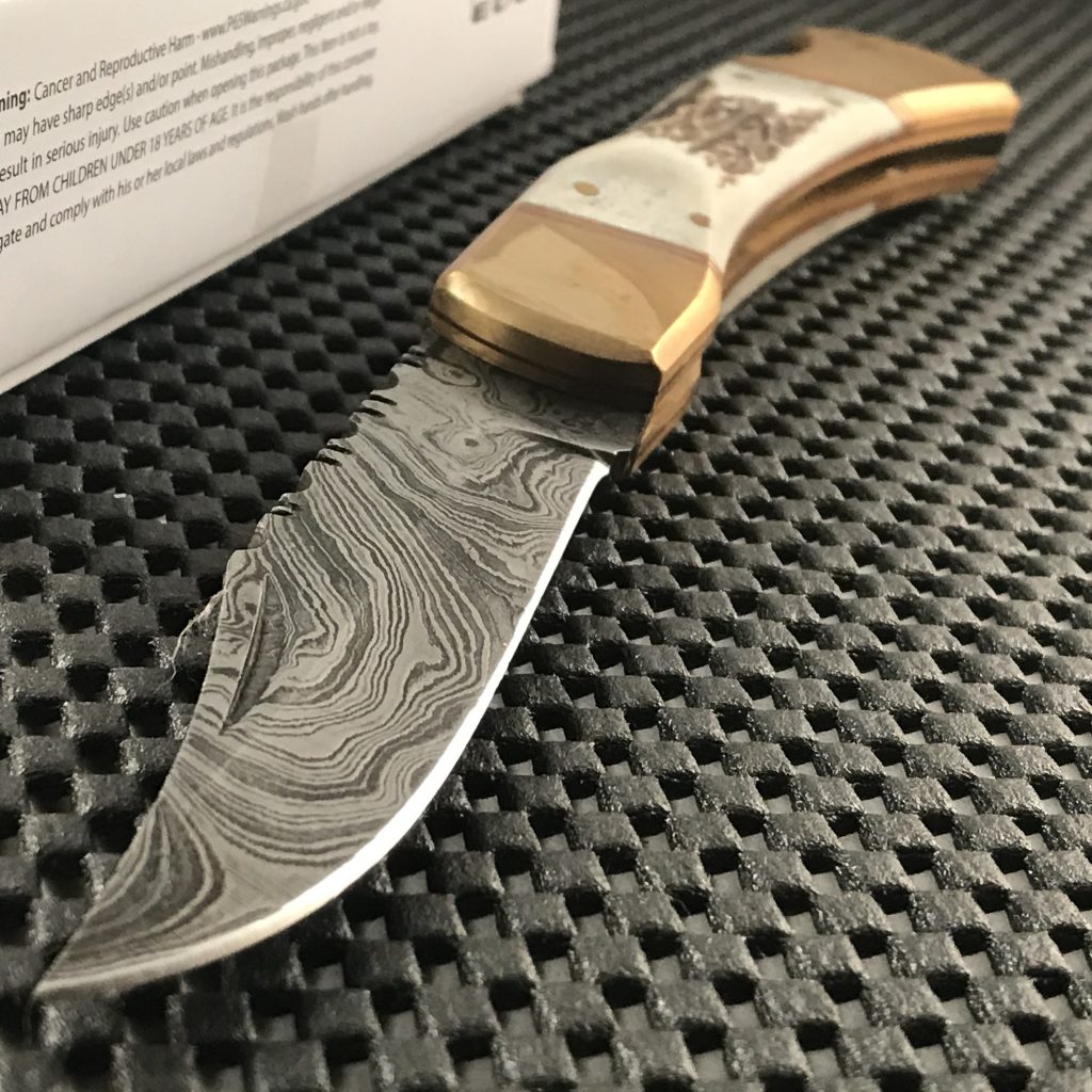 Handmade Damascus Steel Folding Stag Handle Pocket Knife