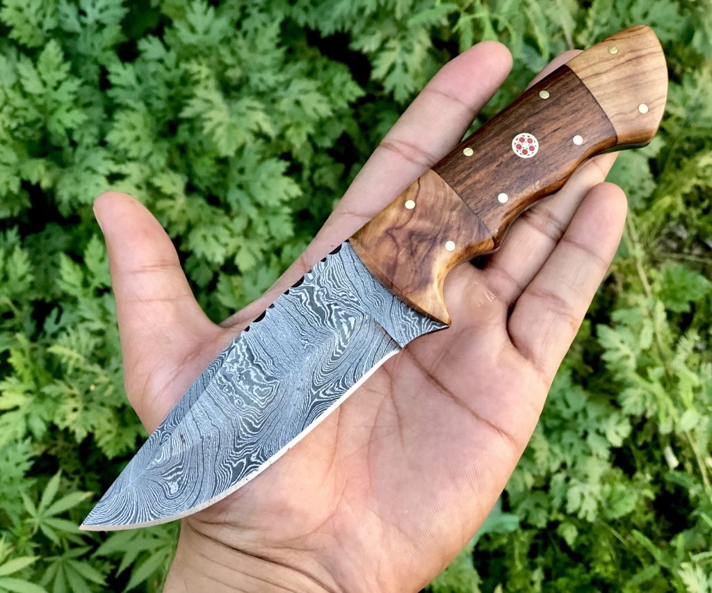 Damascus Steel Handmade Dark Wood Hunting Knife