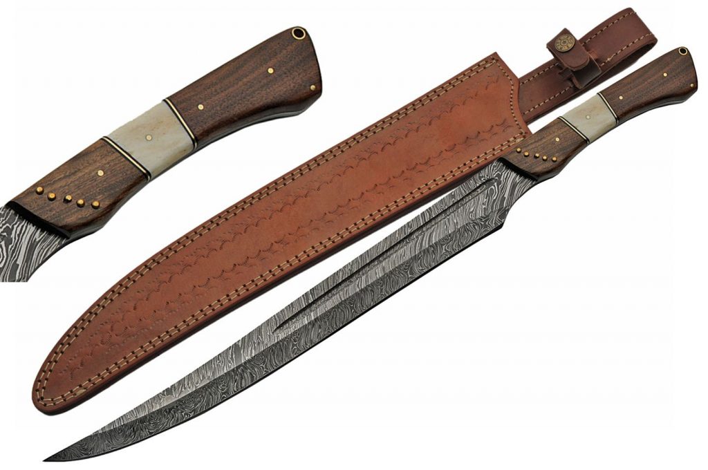 Handmade Damascus Steel Sword With Bone Walnut And Brass Pins