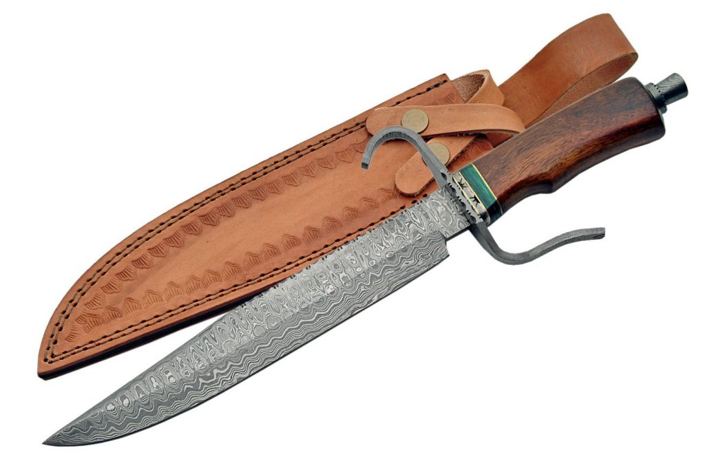 Handmade Damascus Steel Bowie Knife With Stag And Brass Guard Handle
