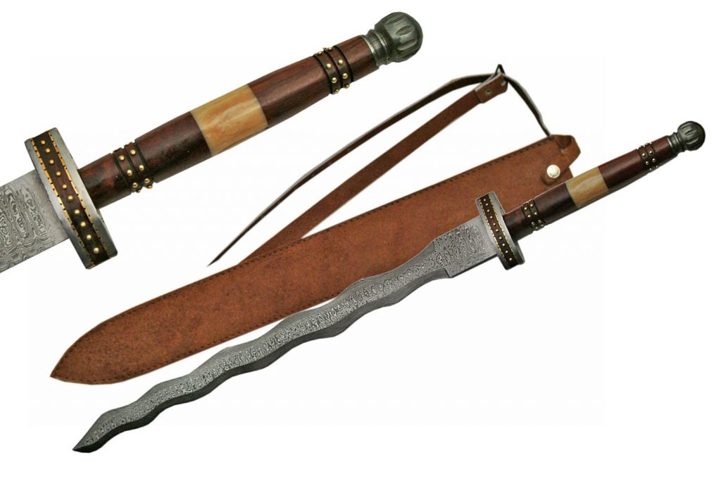 Handmade Flamberge Damascus Steel Antique Kris Sword