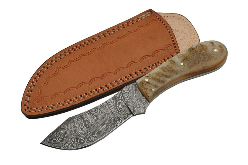 Rite Edge Handmade Damascus Steel Skinning Knife With Ram Handle