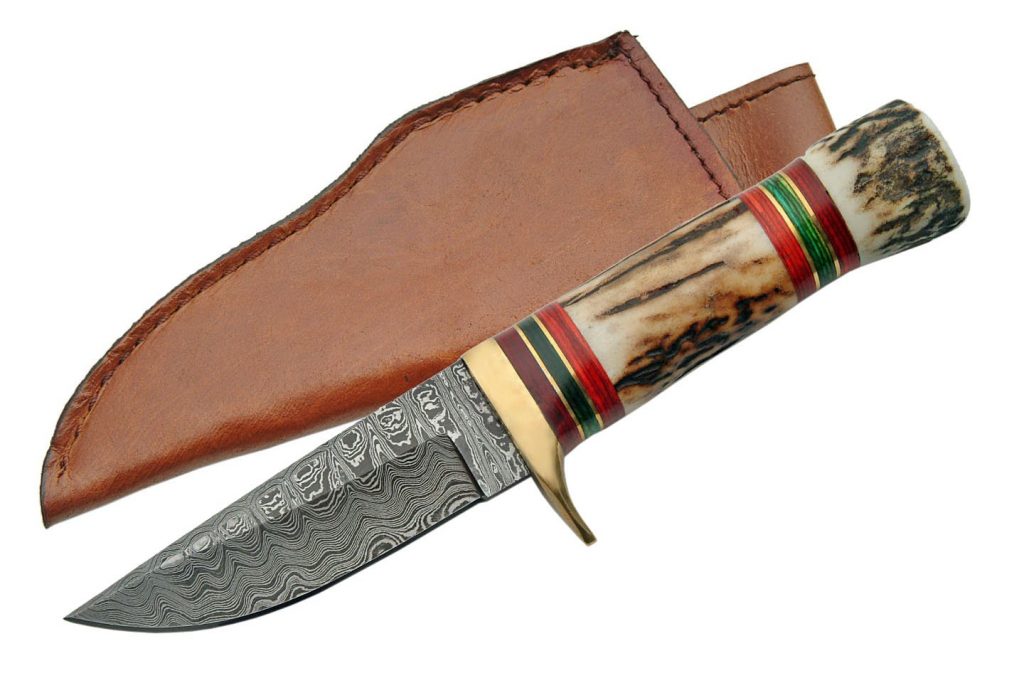 Handmade Damascus Steel Skinning Knife With Stag Handle