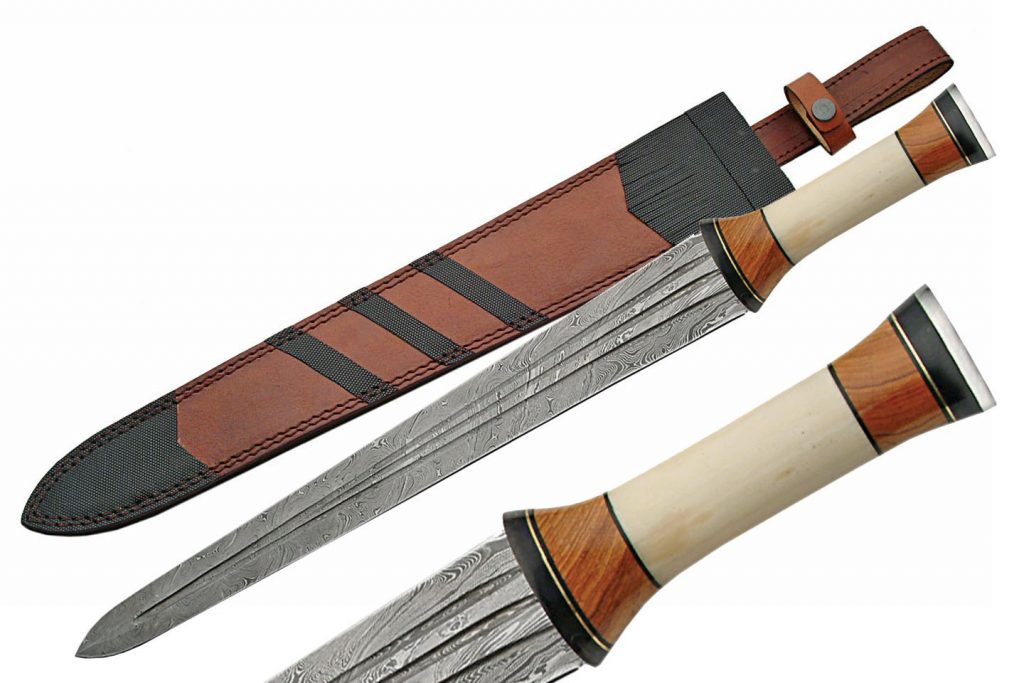 Handmade Damascus Steel Sword With Curved Bone Handle