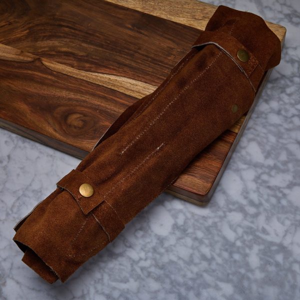 handmade damascus kitchen knife leather roll