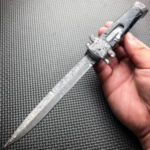 Damascus stiletto knife